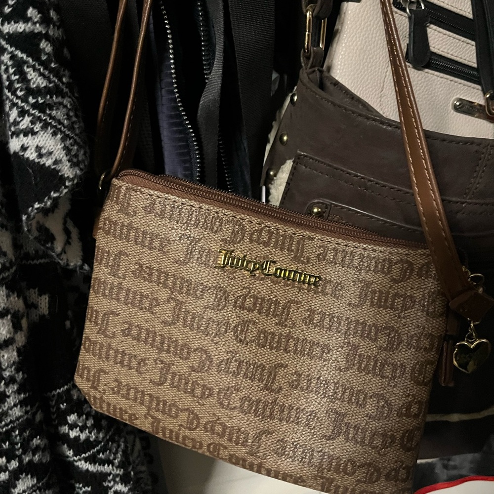 Juicy Couture Tan and Brown Monogram Shoulder Bag